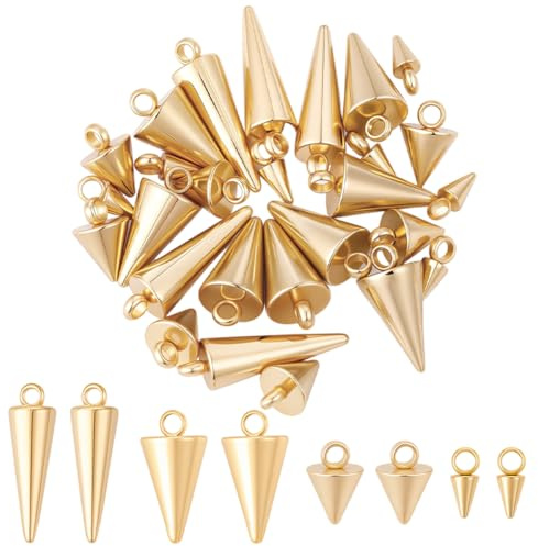 Beebeecraft 40 Stück 4 Größen Tapel Charms 18K Vergoldet 304 Edelstahl Metall Nägel Charms Punk Gothic Schmuck Herstellung Ohrringe Armbänder Halsketten DIY Basteln