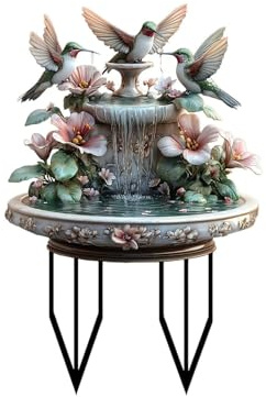 Garten Deko Wasserspiel mit Kolibris, 3D wasserdichte Springbrunnen Statue - 30x20cm Dekoratives Wasserspiel für Terrasse & Garten