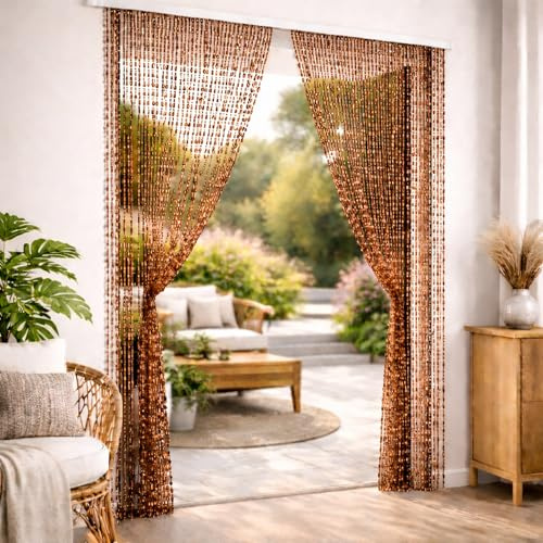 Susanna Home Tenda con Frange a Perline Antizanzare Antinsetti a Pannello per Porte Finestre Telaio in PVC Ideale per Interni ed Esterni Marrone 120x230 cm