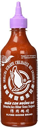 FLYING GOOSE Sriracha scharfe Chilisauce mit Zwiebeln - scharf, lila Kappe, Würzsauce aus Thailand, 2er Pack (2 x 455 ml)