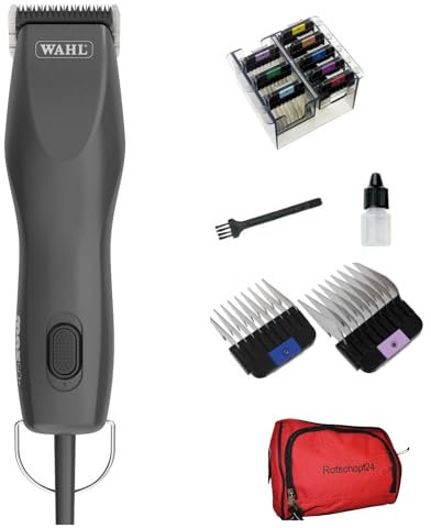 Rotschopf24 Edition: Profi Hunde Schermaschine MAX 50+ mit 8 extra Metallaufsteckkämme + Tasche. Stärker als Moser MAX50