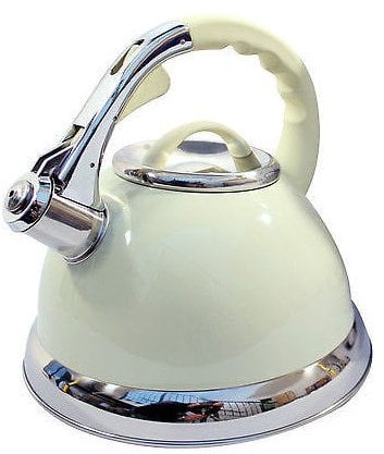 3.5L Cream Stainless Steel Lightweight Whistling Kettle Camping Fishing Cordless