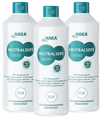 HAKA Neutralseife Liquid, Allzweckreiniger, 3x 1L, Universalreiniger für den Haushalt und Auto, pH-neutrales Reinigungsmittel, Konzentrat, Frischeduft