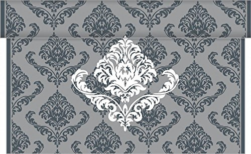Sovie HOME Tischläufer Giorgio in GRAU, 40cm x 4,80m, 1 Stück, alle 30cm perforiert, aus Linclass® Airlaid, barockes Ornamentdesign, edle Einweg-Tischdeko in Stoffoptik