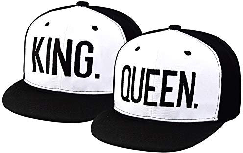 EQLEF Baseballmützen aus schwarzem Acryl für Liebhaber oder Paare, Länge verstellbar, geeignet für die meisten Menschen, mit King & Queen-Buchstaben, 2 Stück (Typ 3)