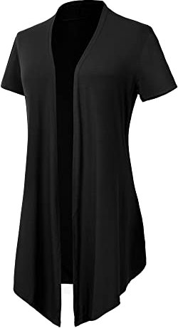 EXCHIC Donna Cardigan Aperto Tinta Unita Cardigan Leggero a Maniche Corte (M, Nero)