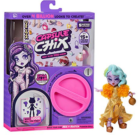 Capsule Chix – Giga Glam, 11,5 cm kleines Püppchen mit Kapselmaschine für Auspack-Spaß und Kleidern und Accessoires zum Kombinieren 36316