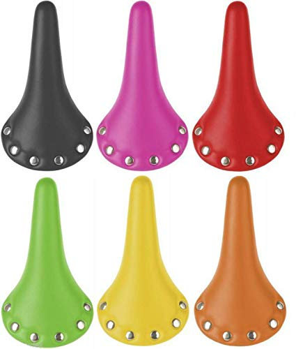 M-Wave. Riveted Classic Traditional Retro Fixie Road Seat Vintage Bike Saddle Black, Red, Pink, Yellow, Orange or Green (Red)