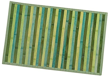 Bambus-Teppich aus Holz für Küche, Badezimmer, Schlafzimmer, Degradé, verschiedene Größen, Frühstücksbrettchen Rückseite, rutschfest, Modell Bambus, 50 x 225 cm, Grün