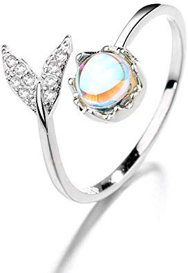 PRAK Damen 925 Sterling Silber Luxus Ringe,Silber Mermaid Schwanz Ring Cubic Zirkon Meer Whale Fish Tail Ringe Frauen Romantische Mode Schmuck Geschenke
