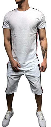 Meilily 2 Stück Herren Trainingsanzug Sportanzug Tracksuit Sommer Kurze Hose Sportswear Sport Jogger Anzug Männer T-Shirts Shorts Jogginganzug T Shirt Hosen Fitness Gym Sporthose Trainingshose