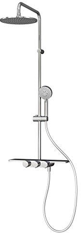 Schulte Duschsystem mit Ablage, Kopfbrause rund extra-flach, Chromoptik, Duschmaster Rain mit Regendusche D969290 02