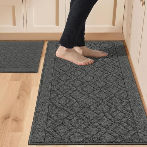 COSY HOMEER 48x20Inch/30X20Inch Kitchen Rug Mats,Grey