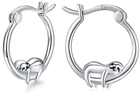 Faultier Creolen Silber Damen Huggie Ohrringe 925 Sterling Silber Mädchen Ohrringe Faultier Schmuck Geschenke für Frauen