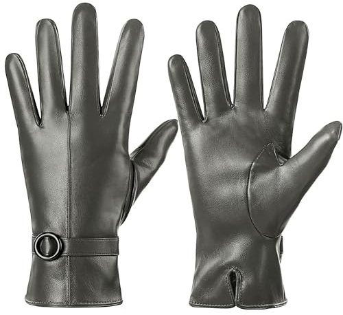 Damen Winter Lederhandschuhe Touchscreen Texting Warm Fahren Lammfell Handschuhe (Grün, L)