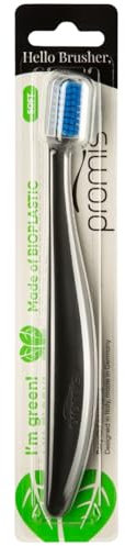 promis brush nachhaltige Zahnbürste aus nachwachsenden Rohstoffen | Bioplastik | weiche 6750 Borsten | recycelte Verpackung | made in Germany | Italian Design (singlepack, black ocean)