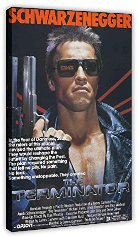 Filmposter The Terminator Arnold Schwarzenegger Kultiges Vintage-Filmposter 9 Leinwand-Kunstdruck, Gemälde für Wohnzimmer, Schlafzimmer, Dekoration, Rahmen: 50 x 75 cm