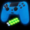 HLRAO Blauer PS4-Controller-Skin-Silikongriff, im Dunkeln leuchtende Schutzhülle für PS4/Slim/Pro 4-Controller mit 8 im Dunkeln leuchtenden Daumengriffkappen + 2 süßen Katzenpfoten-Daumengriffkappen.