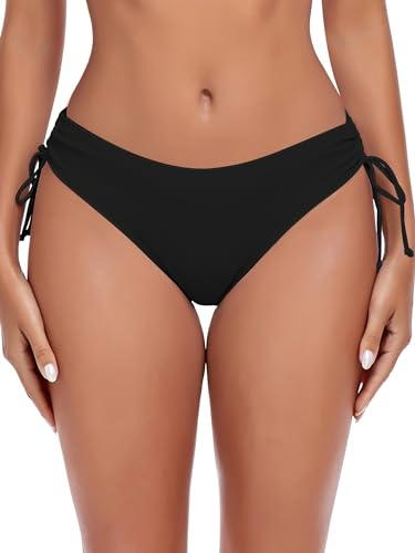 Ocean Blues Women's Black Mid Waisted Bikini Bottom Drawstring Bathing Suit Size Medium