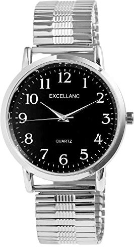 Excellanc Herren-Uhr Edelstahl Zugband Analog Quarz 2700028 (silberfarbig schwarz)