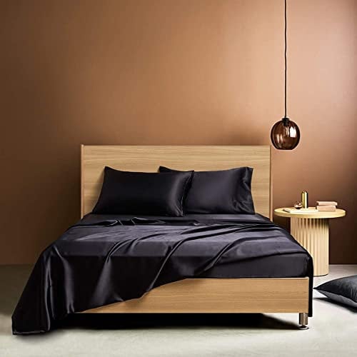 Luofanfei Spannbettlaken 200x200 Satin Schwarz Boxspringbett Steghöhe 30 cm Muster Bettlaken Frottee Satin Glänzend Seide Spannbetttuch 200 x 200 Uni Spannbetttücher für Hohe Matratze bis 25-30 cm