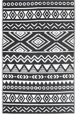 vidaXL Outdoor Teppich Doppellagiges Jacquard-Muster Balkon Terrasse Garten Außenteppich Balkonteppich Gartenteppich Terrassenteppich Schwarz 190x290cm PP
