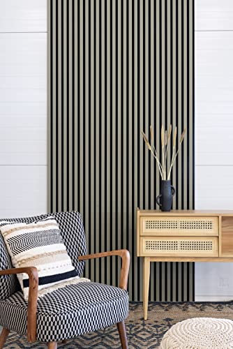 Leiste24 Akustikpaneel - Lamellenverkleidung - Wandverkleidung - 2600 x 400 mm - Akustikfilz Schwarz - Lamellendekor Olive