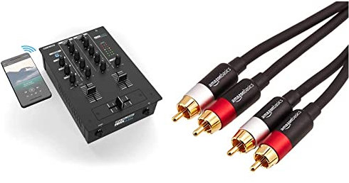 Reloop RMX-10 BT 2-Kanal Bluetooth DJ-Mixer mit eingebauter Bluetooth-Konnektivität, schwarz & Amazon Basics 2-Stecker- bis 2-Stecker-Cinch-Audiokabel - 1,22 Meter