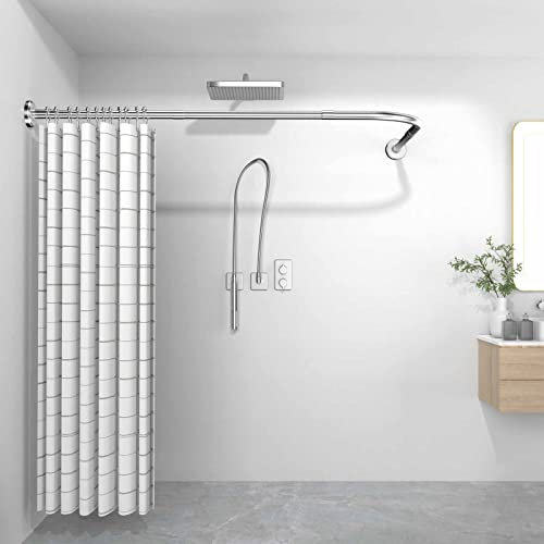 Duschvorhangstange L Form, Duschvorhangstange Bohren oder Ohne Bohren 72-102x72-102cm, 304 Edelstahl Duschvorhangschiene Ecke inkl. Duschvorhangringe Duschstange Badewanne für Badezimmer