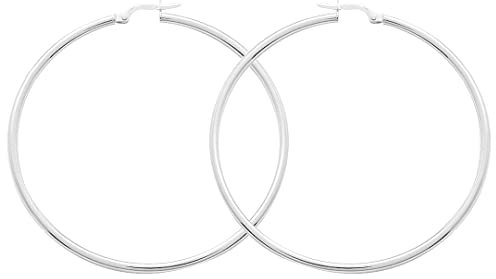 18k Weißgold Creolen Ohrringe - Runder Draht 2 mm - Durchmesser 50 mm - Damen Schmuck 750/1000 Gold