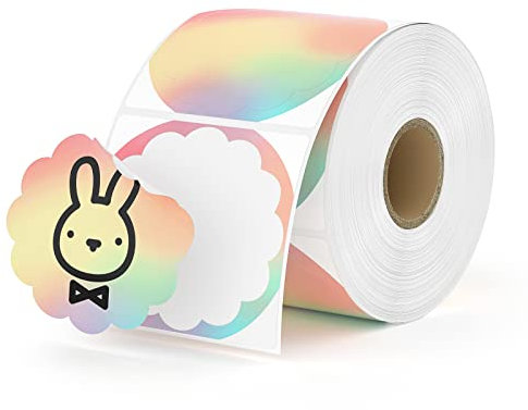 MUNBYN Blumen-Thermoetiketten, 58 mm x 58 mm, regenbogenfarbene Thermoetiketten, Mehrzweck-Thermoetiketten für Unternehmen, DIY-Logo-Design, 500 Etiketten/1 Rolle