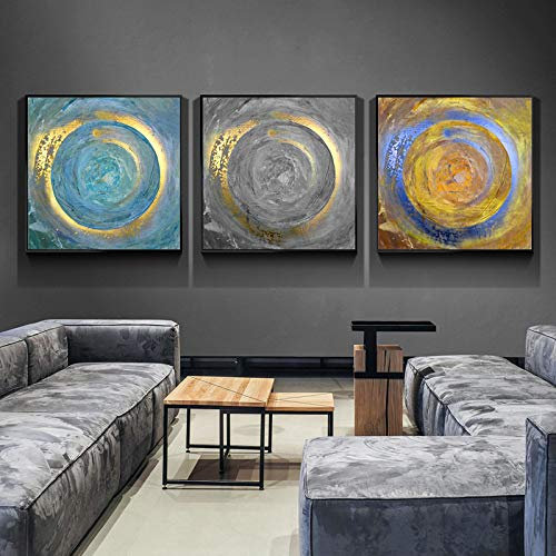 dsdsgog Abstrakte blaue Goldmalerei auf Leinwand Navia Poster und Drucke auf Leinwand Wohnzimmerdekoration moderne Leinwand-Wandkunst Bilder 40 x 40 cm x 3 Rahmenlos