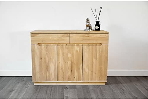 Mayaadi-Home Kommode Abaro Wildeiche Bianco geölt Wohnzimmer Massivholz Wohnzimmerschrank Sideboard Stauraum Ablagefläche Mehrzweckschrank Regal Esszimmer Schlafzimmer 120x85x45 cm