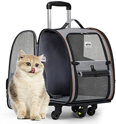 Lekespring Hunderucksack Katzenrucksack mit Trolley 2 in 1 bis 8 kg, Erweiterbar Katzenrucksack Große Transportbox für kleine Hunde und Katzen, Grau-L