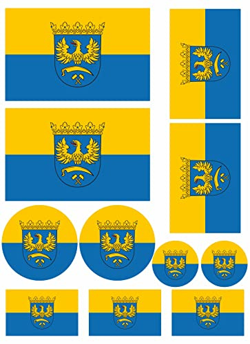 Daged Oberschlesien Flaggen Fahne Set 11 Stück Aufkleber selbstklebend Sticker - FS