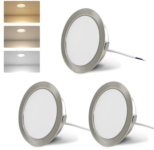 KYOTECH LED Möbeleinbauleuchte 230V 4W 3 Farbtemperatur 3000K/4000K/6000K G4 LED 300LM Leuchtmittel Möbel Einbaustrahler, Bohrloch 55-58mm und 20mm Flache, Edelstahl gebürstet Nickel-3er Set