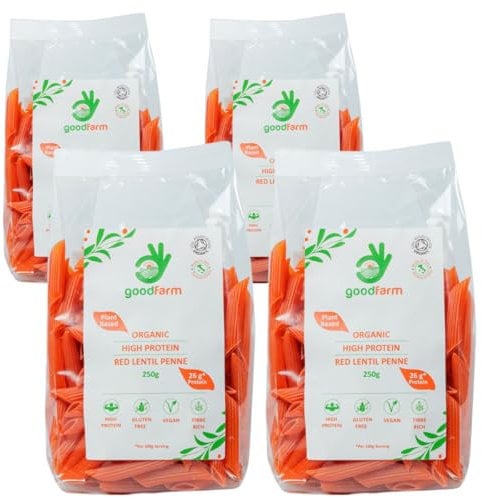 goodFarm Organic Red Lentil Penne Pasta 1 kg - High Protein & Fibre, Gluten-Free, Vegan, Low Calorie