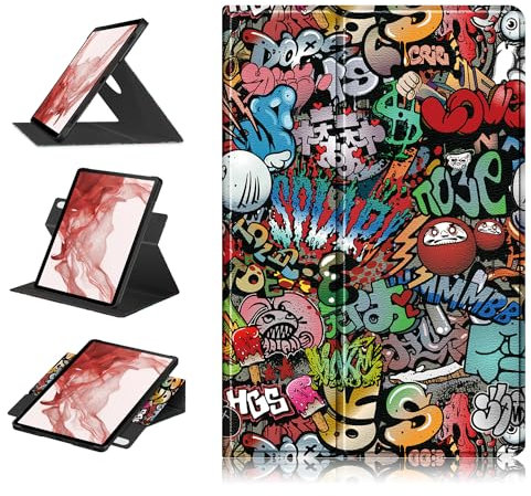 PTOPCASE Funda Giratorio 360º para Samsung Galaxy Tab S9 Plus 12.4 Pulgadas 2023 SM-X810/X816B/X818U Estuche con Portalápices y Función Soporte Auto-Sueño/Estela,Pintada