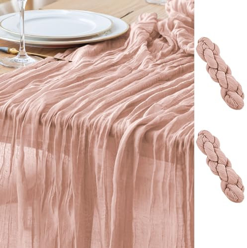 Asee'm 2PCS Tischläufer Käsetuch 300 x 90cm Staubiges Rosa Boho Transparente Läufer Tisch Hochzeit Gaze Stoff Rustikale Käse Tuch für Braut Dusche Party