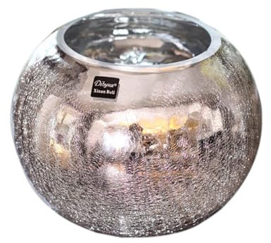 BURLOE Rundkugel Vase, Bücherregal Europäischer Stil Silber Party Hochzeitsvase Kernstück Terrarien Metallvase Deko Runden Design Elegante,Silber,15CM