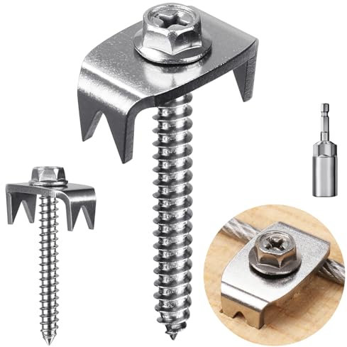 Insaga Lot de 100 clous de clôture en acier inoxydable 304 pour bois tendre, vis réutilisables pour clôture en maille et clôture tissée, fixations de clôture avec fixateur de fil pour maintenir