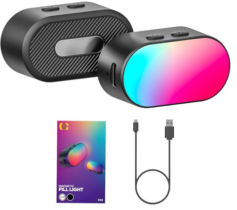 AOCHUAN Luce LED RGB magnetica, 7 temperature di colore, 3 regolazioni luminosità, 180 minuti durata, modalità gradiente e flash, 180° riempimento luce per stabilizzatore