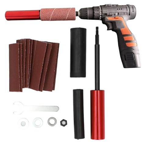 Spindelschleifer Adapter 3/8 Zoll, Aluminiumlegierung, mit Schleiftrommel Kit, 10 Schleifpapier, für Holz Metall, Bohrmaschine Zubehör