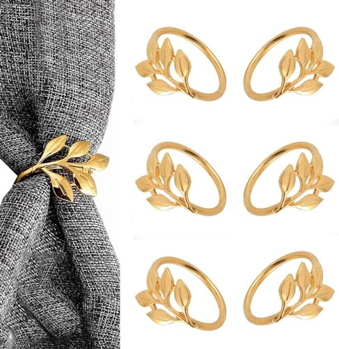 Dytabepl 6 pièces/lot de serviettes d'hôtel anneau porte-serviettes automne feuilles serviettes boucle Noël mariage or serviette cercle dîner table décoration