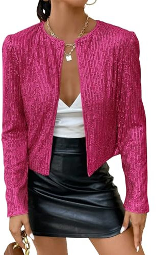 shownicer Blazer da Donna Giacche Eleganti con Maniche Lunghe con Paillettes Cardigan Giubbotto Cappotti Classico Outwear Donna Blazer Bolero Slim Fit Giacca Clubwear A Rosa Scuro M