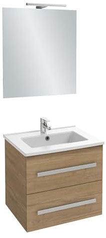 Jacob Delafon Meuble Vasque 60 cm Ola Up chêne avec Miroir et Spot