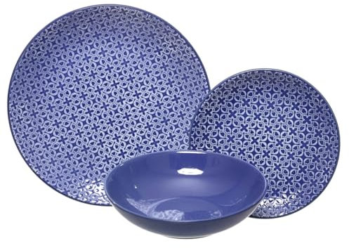 VAJILLA PORCELANA GRES MORDERNA CALIDAD 6 PERSONAS (18 PIEZAS) AZUL