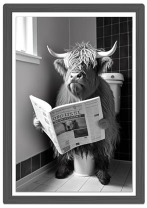 Zamety WC Deko-Schottische Hochland Kuh, A4 Toilette Badezimmer Deko Bild, Bilder Schwarz Weiß ohne Rahmen, Poster Wanddeko Badezimmer, Baddeko, Lustiges Geschenk
