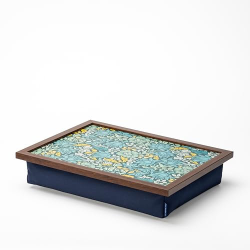 Blue Badge Co William Morris Mallow Teal Lap Tray with Bean Bag Cushion, Padded Lap Tray for Dinner with TV or Breakfast in Bed, Laptop Holder, Moulds to Your Lap