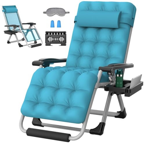 ZENPETIO Chaise XL Zero Gravity avec coussin, chaise longue inclinable zéro gravité pour intérieur et extérieur, chaise de camping inclinable pour pelouse, chaise anti-gravité avec porte-gobelet et